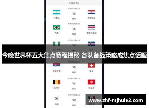 今晚世界杯五大焦点赛程揭秘 各队备战策略成焦点话题